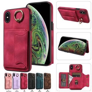 For iPhone XS Max Card Holder Ring Kickstand Case Red
