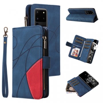 Samsung Galaxy S20 Ultra Zipper Wallet Magnetic Stand Case Blue
