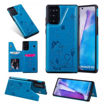 Samsung Galaxy Note 20 Luxury Bee and Cat Magnetic Card Slots Stand Cover Blue