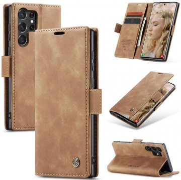 CaseMe Samsung Galaxy S23 Ultra Wallet Retro Leather Case Brown