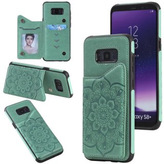 Samsung Galaxy S8 Plus Embossed Wallet Magnetic Stand Case Green