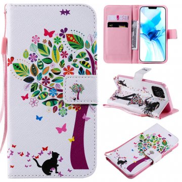 iPhone 12 Pro Embossed Cat and Tree Wallet Magnetic Stand Case