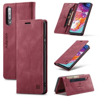 Autspace Samsung Galaxy A70 Wallet Kickstand Magnetic Case Red