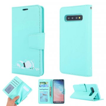 Samsung Galaxy S10 Cat Pattern Wallet Magnetic Stand Case Mint