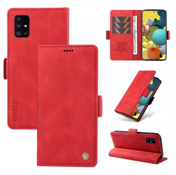 YIKATU Samsung Galaxy A51 4G Skin-touch Wallet Kickstand Case Red