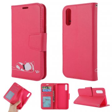 Huawei P20 Cat Pattern Wallet Magnetic Stand Case Red