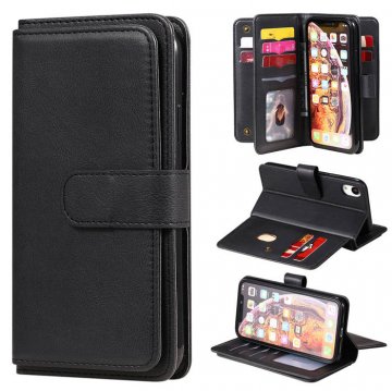 iPhone XR Multi-function 10 Card Slots Wallet Leather Case Black