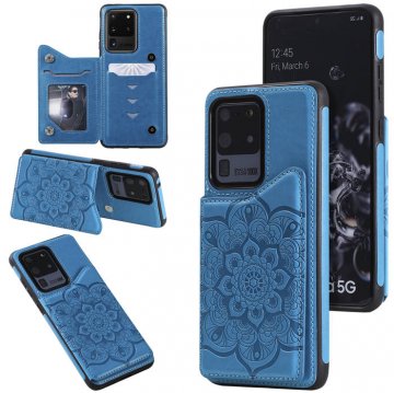 Samsung Galaxy S20 Ultra Embossed Wallet Magnetic Stand Case Blue