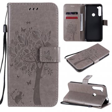 Motorola One Fusion Plus Embossed Tree Cat Butterfly Wallet Stand Case Gray