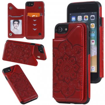 iPhone 7/8/SE 2020 Embossed Wallet Magnetic Stand Case Red