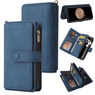 For Samsung Galaxy S9 Plus Wallet 15 Card Slots Case with Wrist Strap Blue
