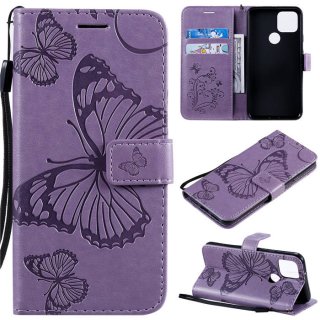 Google Pixel 5 Embossed Butterfly Wallet Magnetic Stand Case Purple
