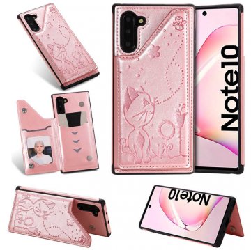 Samsung Galaxy Note 10 Bee and Cat Card Slots Stand Cover Rose Gold