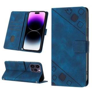 Skin-friendly iPhone 14 Pro Max Wallet Stand Case with Wrist Strap Blue