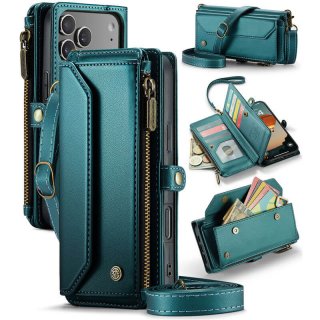 CaseMe iPhone 17 Pro Max Wallet RFID Blocking Crossbody Case with Wireless Charging Green