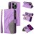 iPhone 13 Pro Zipper Wallet Magnetic Stand Case Purple