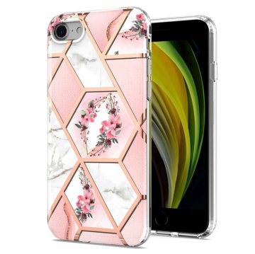 iPhone 7/8/SE 2020 Flower Pattern Marble Electroplating TPU Case Pink