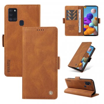 YIKATU Samsung Galaxy A21S Skin-touch Wallet Kickstand Case Brown