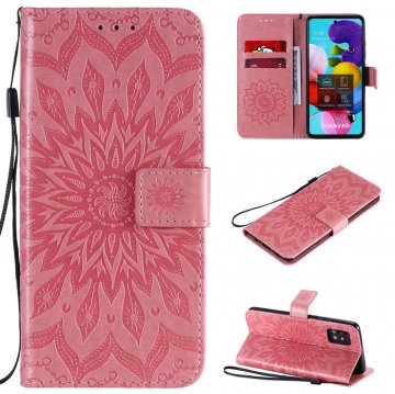 Samsung Galaxy A51 5G Embossed Sunflower Wallet Stand Case Pink