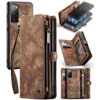 CaseMe Samsung Galaxy S20 FE Zipper Wallet Case with Wrist Strap Coffee