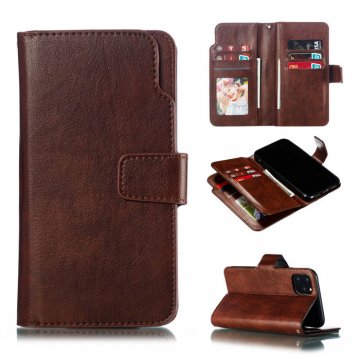 iPhone 11 Pro Max Wallet Stand Crazy Horse Leather Case Brown