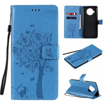 Xiaomi Mi 10T Lite Embossed Tree Cat Butterfly Wallet Stand Case Blue