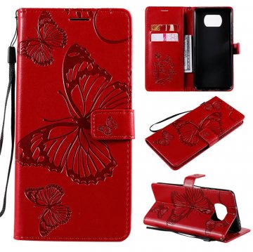 Xiaomi Poco X3 NFC Embossed Butterfly Wallet Magnetic Stand Case Red