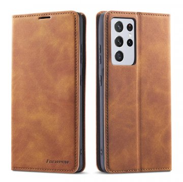Forwenw Samsung Galaxy S21 Ultra Wallet Kickstand Magnetic Case Brown