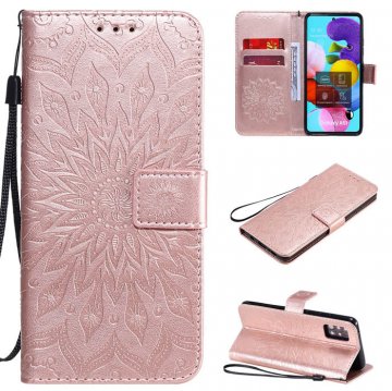 Samsung Galaxy A51 5G Embossed Sunflower Wallet Stand Case Rose Gold