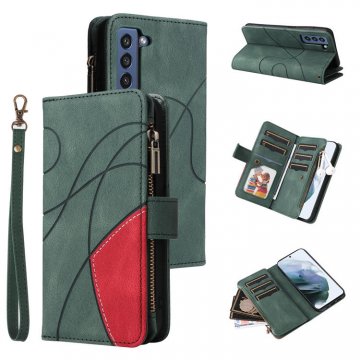 Samsung Galaxy S21 FE Zipper Wallet Magnetic Stand Case Green