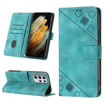 Skin-friendly Samsung Galaxy S21 Ultra Wallet Stand Case with Wrist Strap Green