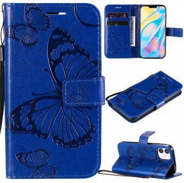 iPhone 12 Mini Embossed Butterfly Wallet Magnetic Stand Case Blue
