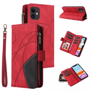 iPhone 11 Zipper Wallet Magnetic Stand Case Red