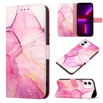 Marble Pattern iPhone 12 Wallet Case Purple Gold