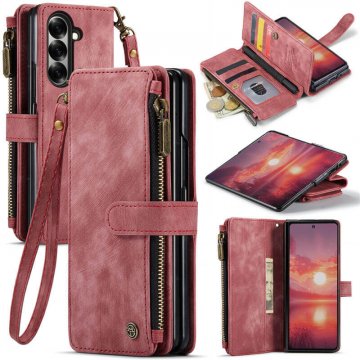 CaseMe Samsung Galaxy Z Fold7 Zipper Wallet Case with Wrist Strap Red