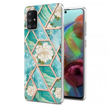 Samsung Galaxy A71 Flower Pattern Marble Electroplating TPU Case Blue