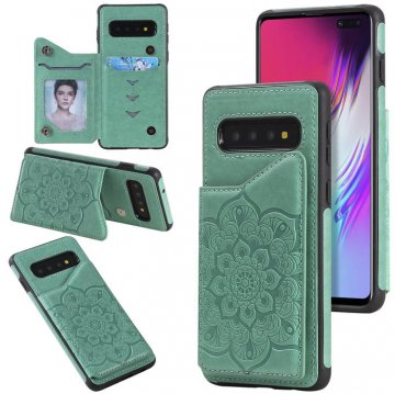 Samsung Galaxy S10 5G Embossed Wallet Magnetic Stand Case Green