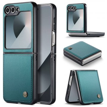 CaseMe Samsung Galaxy Z Flip7 FE Litchi Skin PU Leather Case Green
