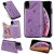 iPhone XR Bee and Cat Embossing Magnetic Card Slots Stand Cover Purple
