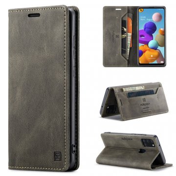 Autspace Samsung Galaxy A21S Wallet Kickstand Magnetic Case Coffee
