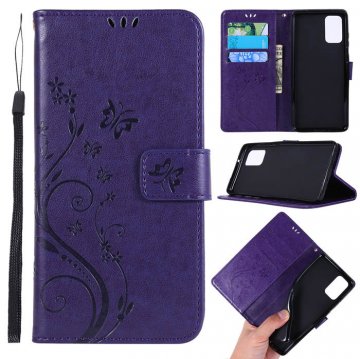 Samsung Galaxy S20 Butterfly Pattern Wallet Magnetic Stand Case Purple