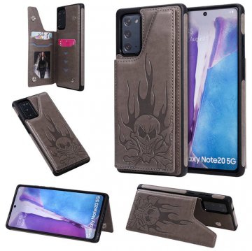 Samsung Galaxy Note 20 Embossed Skull Magnetic Clasp Wallet Stand Case Gray