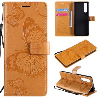 Sony Xperia 5 II Embossed Butterfly Wallet Magnetic Stand Case Yellow