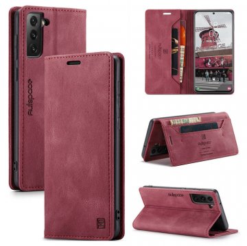 Autspace Samsung Galaxy S21 FE Wallet Kickstand Case Red