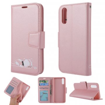 Huawei P20 Cat Pattern Wallet Magnetic Stand Case Pink