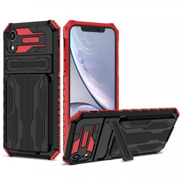 iPhone XR Card Slot Kickstand Drop-proof TPU + PC Case Red