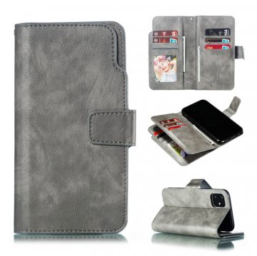 iPhone 11 Wallet 9 Card Slots Stand Crazy Horse Leather Case Gray
