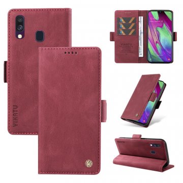 YIKATU Samsung Galaxy A40 Skin-touch Wallet Kickstand Case Wine Red