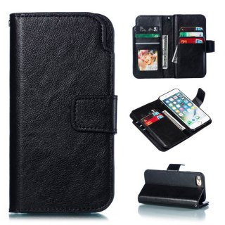 iPhone 7/8 Wallet 9 Card Slots Stand Crazy Horse Leather Case Black
