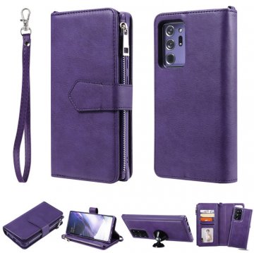 Samsung Galaxy Note 20 Ultra Zipper Wallet Magnetic Detachable 2 in 1 Case Purple